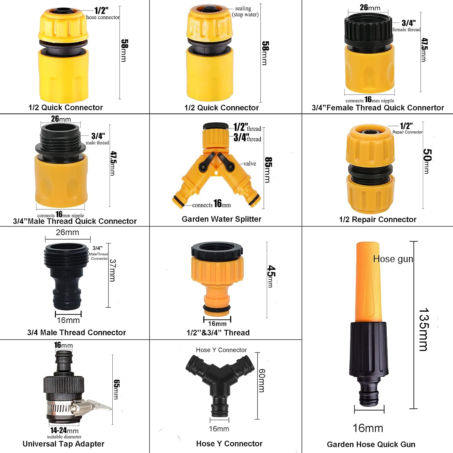 BABADU Garden Hose Pipe Connector Kit 20 Pack: Hoses Nozzle, Hose Repair Connector, Quick Connect, Y Splitter - Image 3