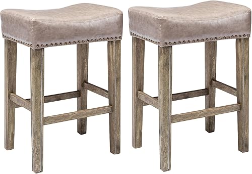 Miniatura 1 de Juego de 2 taburetes de bar de piel sintética con asiento de silla de montar de altura de mostrador, silla de cocina con cabeza de clavo, silla de