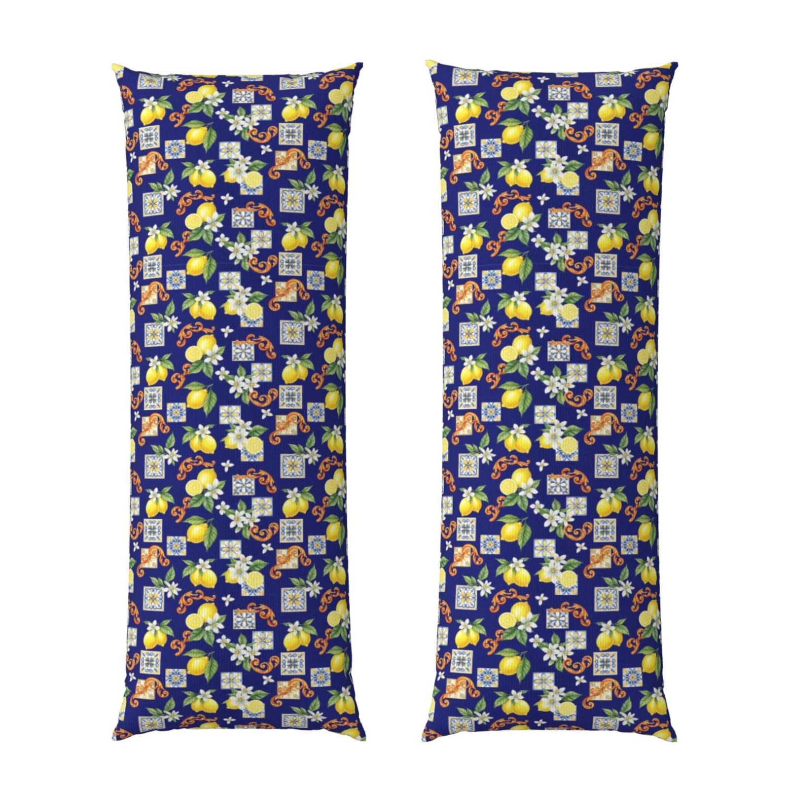 Body Pillow Cover 20x60 Blue Watercolor Lemon Tree Leaf Flowers Floral, Decorative Zippered Pillowcase, Soft Cozy Flannel Fabric, Cushion Case for Couch Sofa Bedroom Home Decor