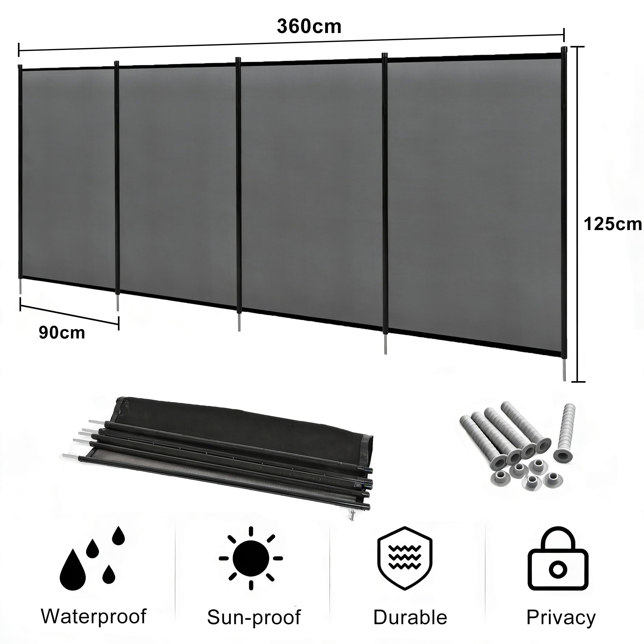 GIANTEX Valla de Seguridad para Piscinas, 10,8x1,25m, 12 Piezas, Barrera Desmontable con Tejido de Malla, Protección Temporal para Mascotas y Niños, para Patio, Estanque, Negro (12 Piezas)
