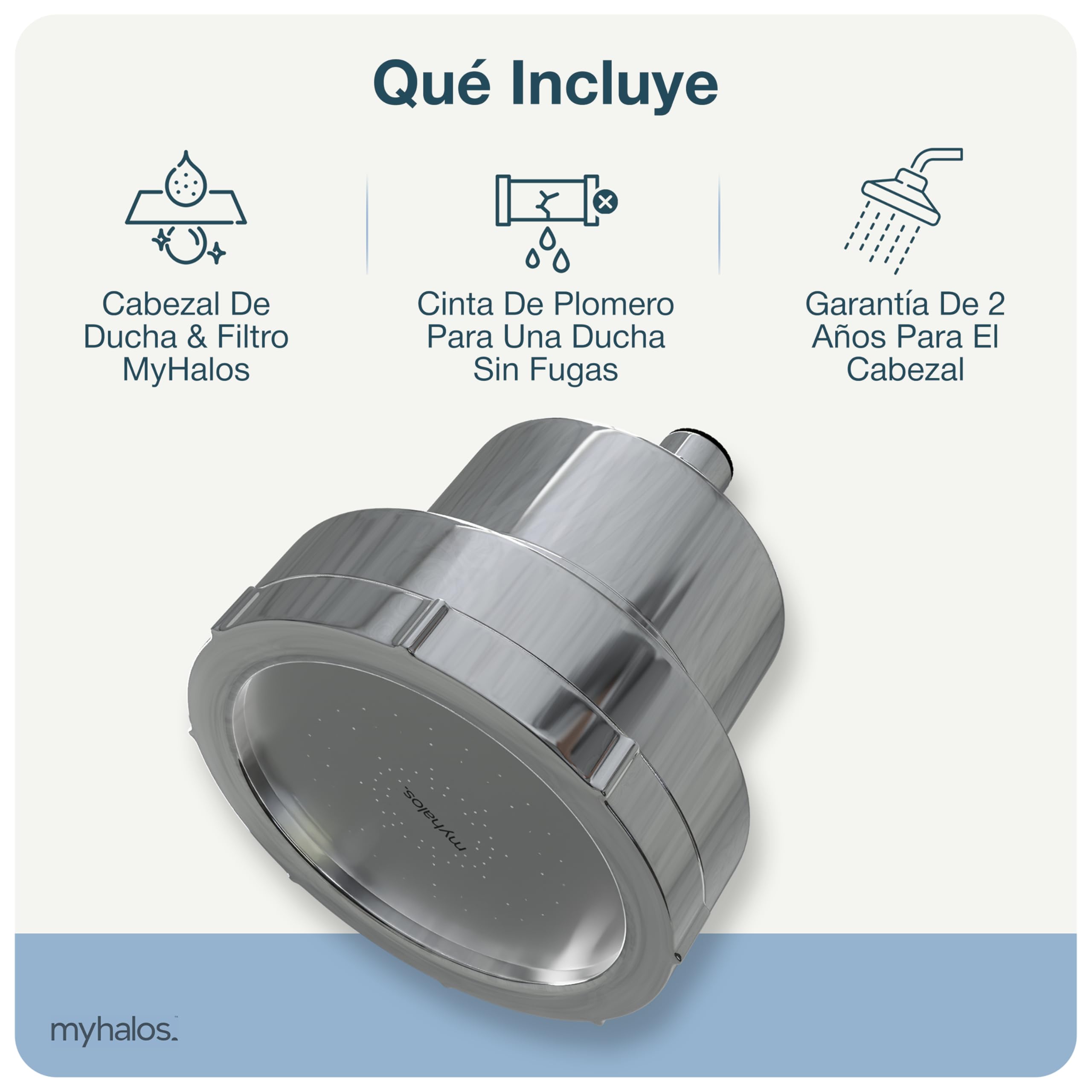 MyHalos® Cabezal de Ducha Fijo con Filtro para Agua Dura – Alcachofa de Ducha de Alta Presión con Triple Filtración KDF-55, Sulfito de Calcio y Carbón Activado – Reduce Cloro, Cal e Impurezas (Níquel)
