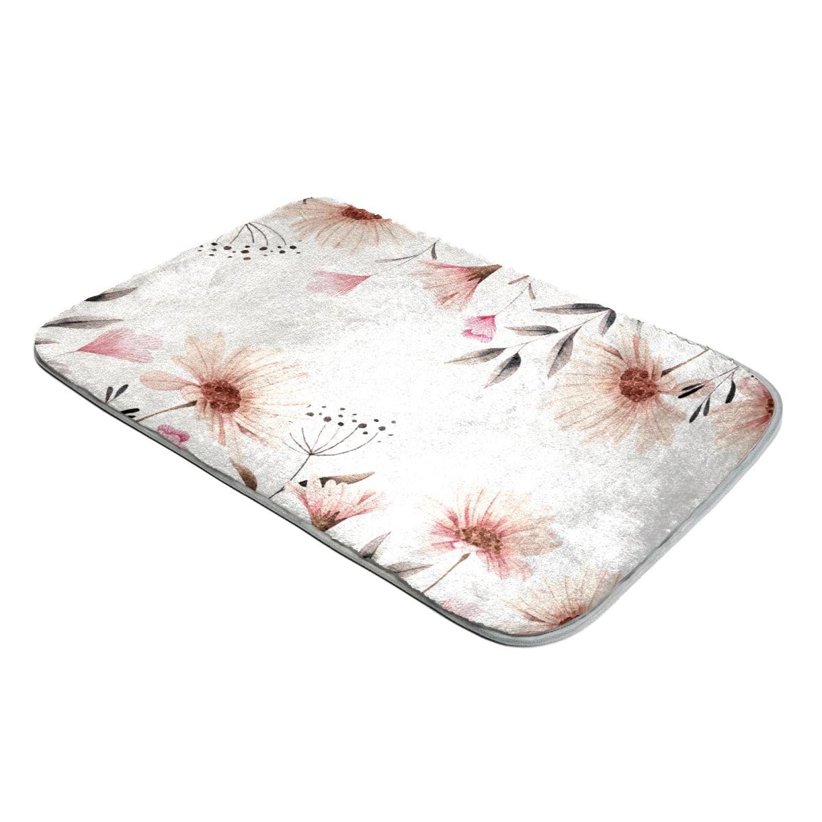 Tapis poils longs imitation fourrure ultra doux fleurs vintage aquarelle salon