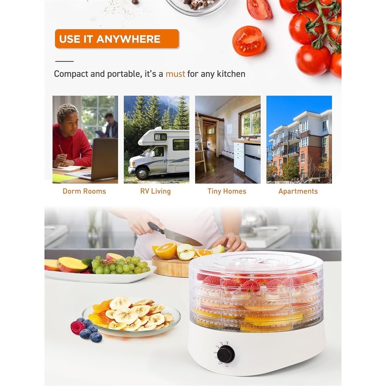 Essiccatore per alimenti - Essiccatore per alimenti, per alimenti e carne secca, essiccatore per carne da 280 W per alimenti disidratati con 5 griglie di essiccazione, essiccatore per alimenti bianc