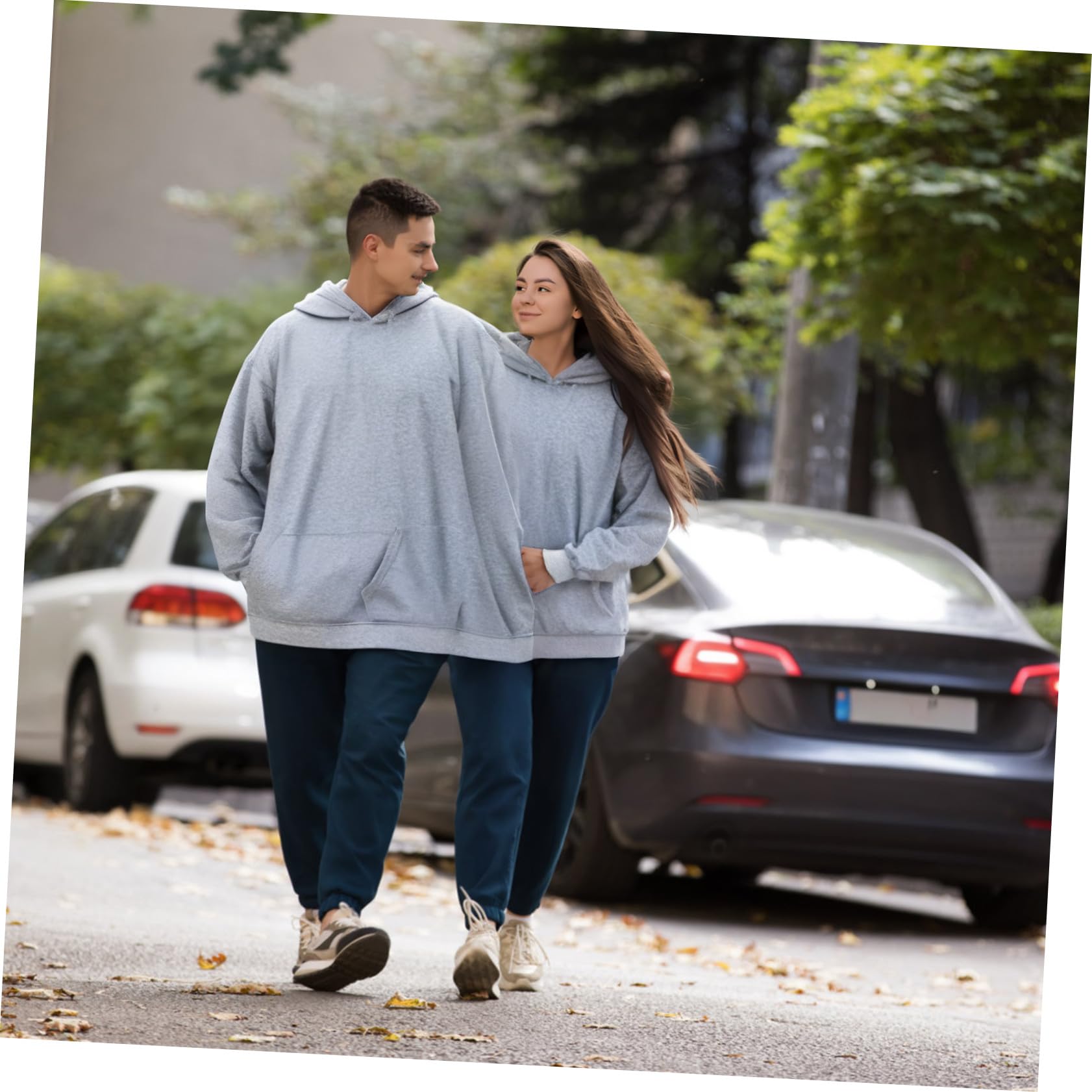 Sudadera Capucha Doble para Pareja, Oversize Gris Talla S