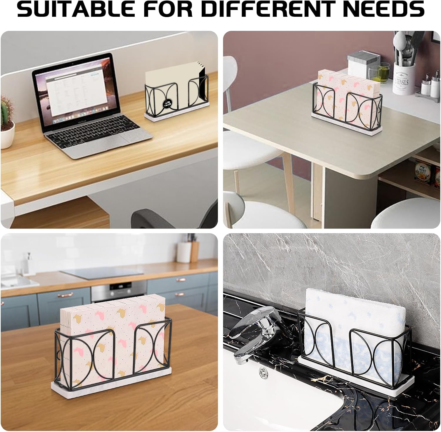 Napkin Holder with Marble Base, Guest Towel Paper Dispenser for Table, Modern Metal Napkin Stand, Ideal for All Bathroom Vanity, Kitchen Decor Accessories (Matte Black, 4 Inch) - Image 5