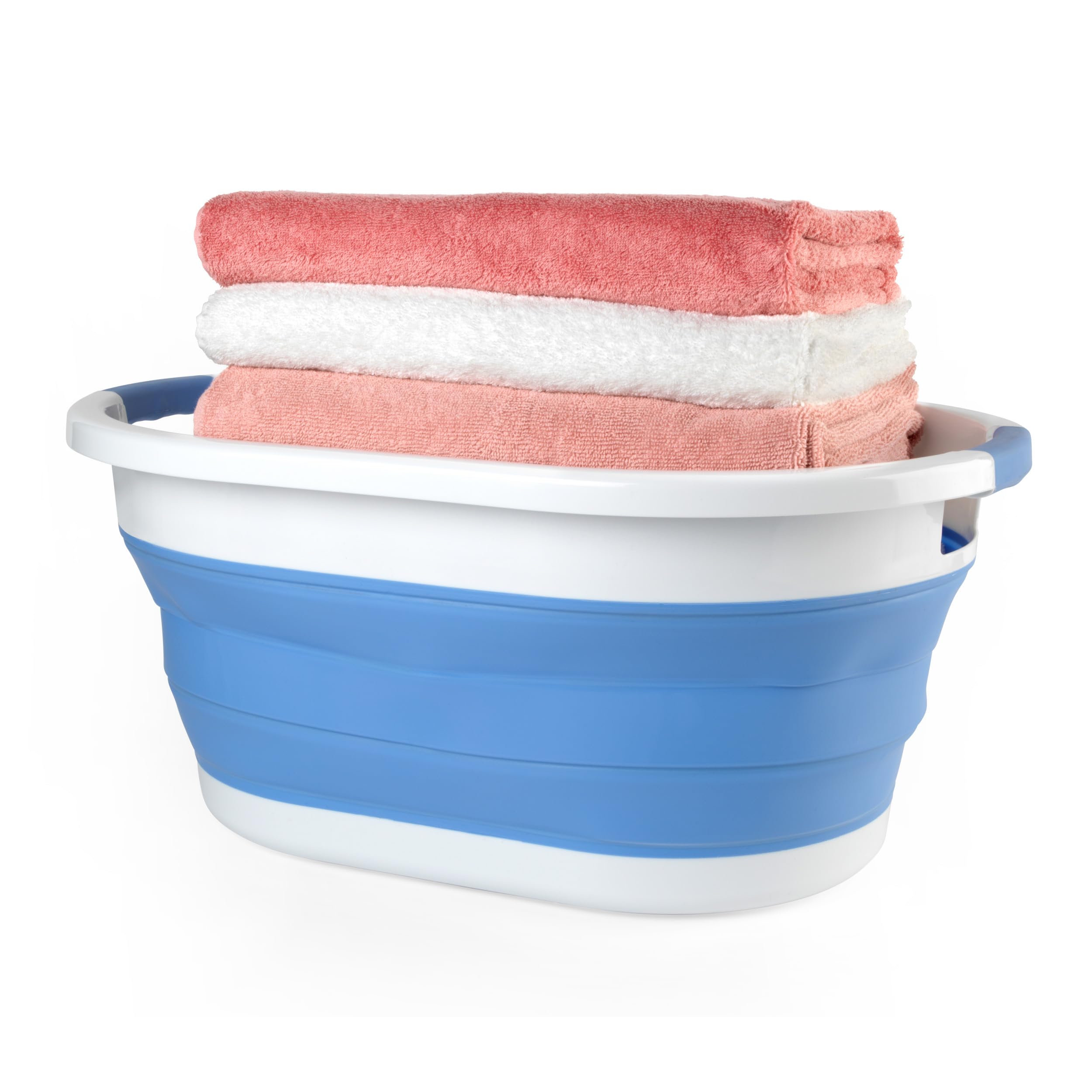 Beldray Collapsible Laundry Basket - 28 Litre, Carry Handles, Laundry Hamper, Wet/Dry Washing Basket, Portable, Compact Storage, Festivals/Camping, Lightweight, 62 x 45x 27.5 cm, Cornflower Blue