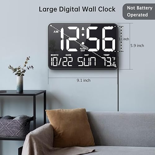 Miniatura 2 de Soobest Reloj de pared digital de pantalla grande con fecha, día de la semana y temperatura, temporizador para entrenamiento de gimnasio en casa, 6