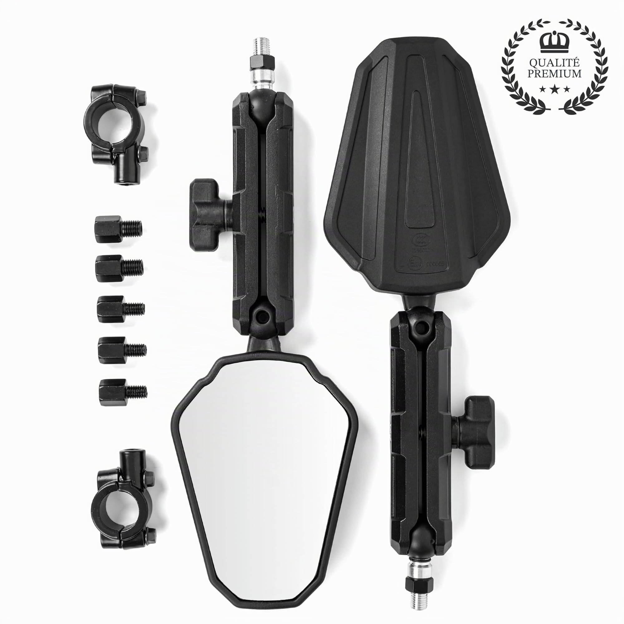 Rétroviseur universel pour moto 360° avec homologation E24 - Enduro réglable pour quad et moto - Compatible avec guidon de 22 mm - Vis M8/M10 - Idéal pour les routes et motos tout-terrain