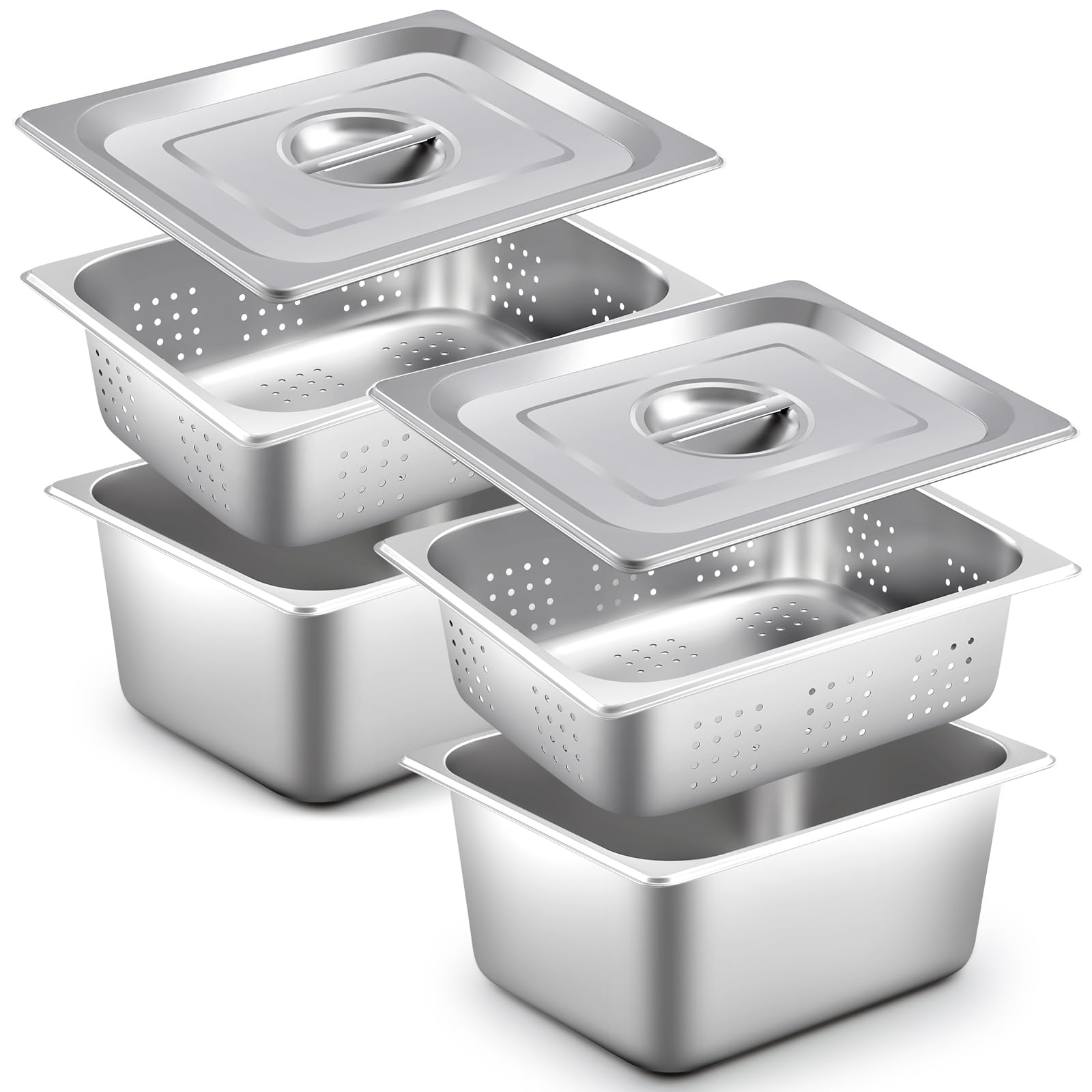 View 1 of * only 3 pieces*Mifoci Stainless Steel Hotel Pan Set with Lids, 6 Pcs