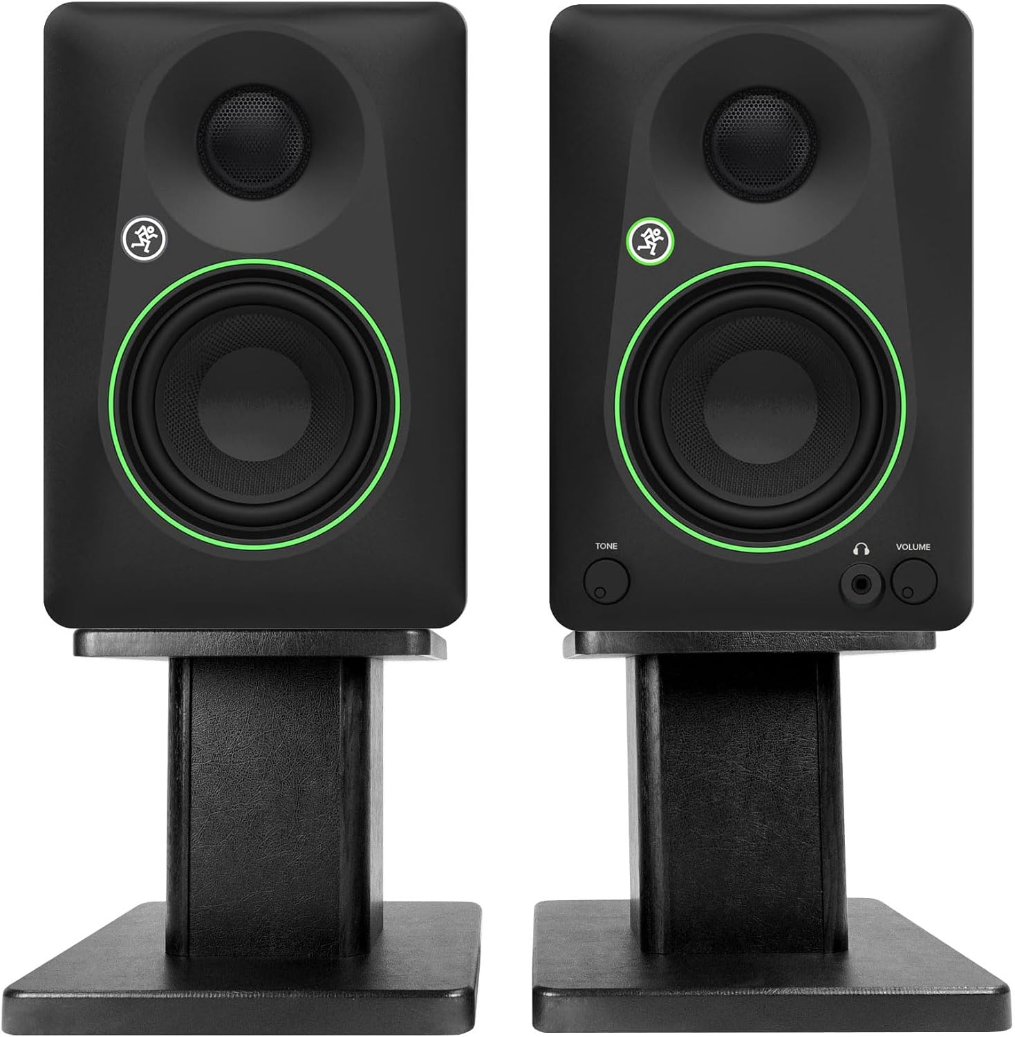 Audiosavings Bundle: Pair of Mackie CR3.5 3.5" Powered Studio Monitors with Tone Control Bundle with Pair of Rockville RHT8B Computer/Bookshelf Desktop Speaker/Studio Monitor Stands (2 Items)