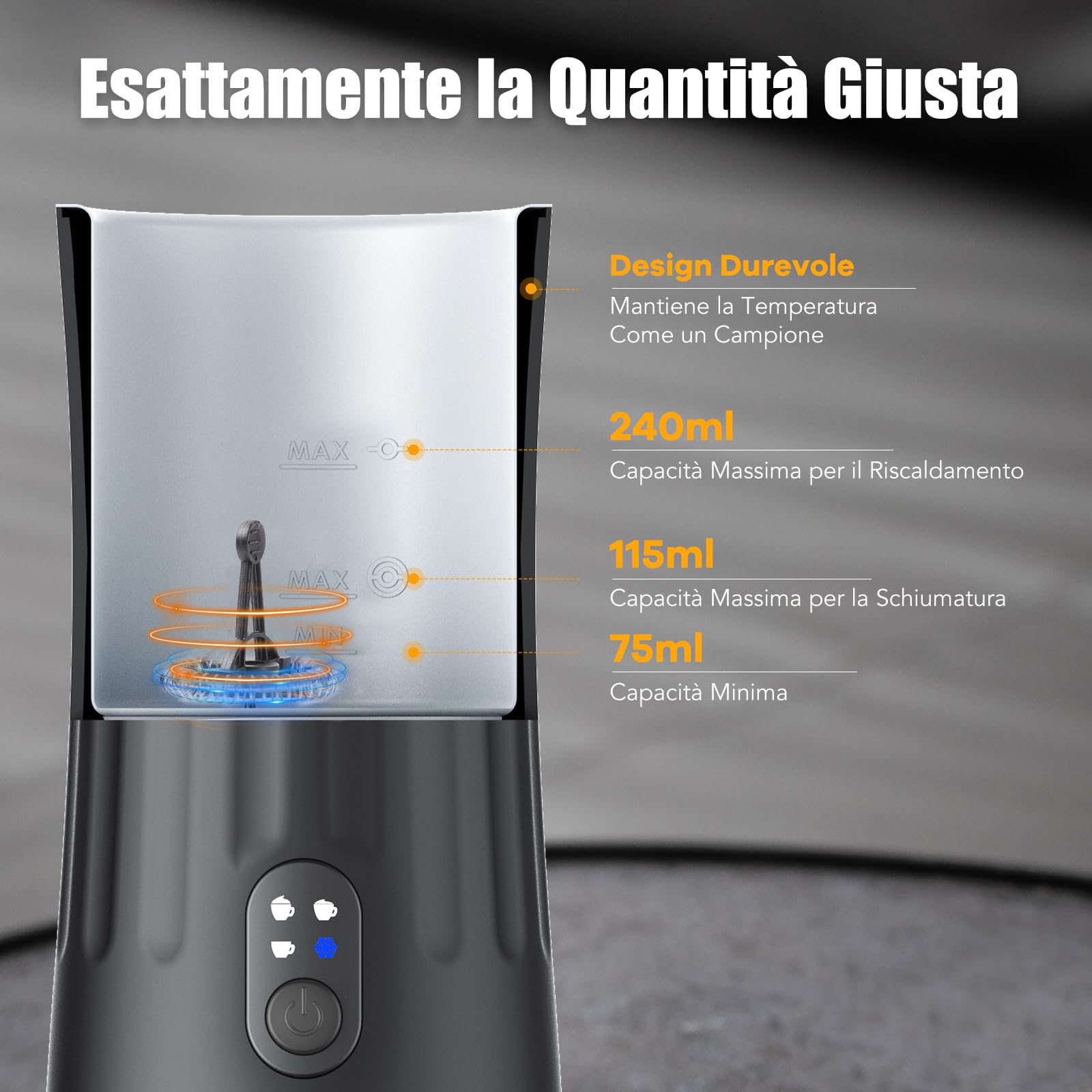 Ovetedot Montalatte Elettrico, Automatico 4 in 1 Cappuccinatore Elettrico, Schiuma di Latte Calda e Fredda, Montalatte Silenzioso per Caffè, Cappuccino, Macchiato, Cioccolata Calda, Nero Classico