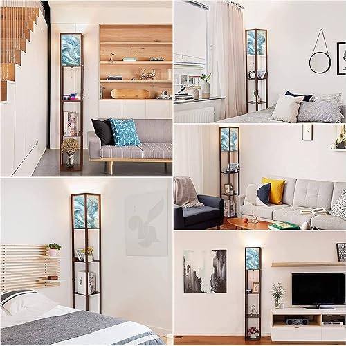 Miniatura 7 de Lámpara de pie de lujo natural con efecto marmoleado antigua técnica de dibujo oriental con estantes, puertos USB y toma de corriente, lámpara alta