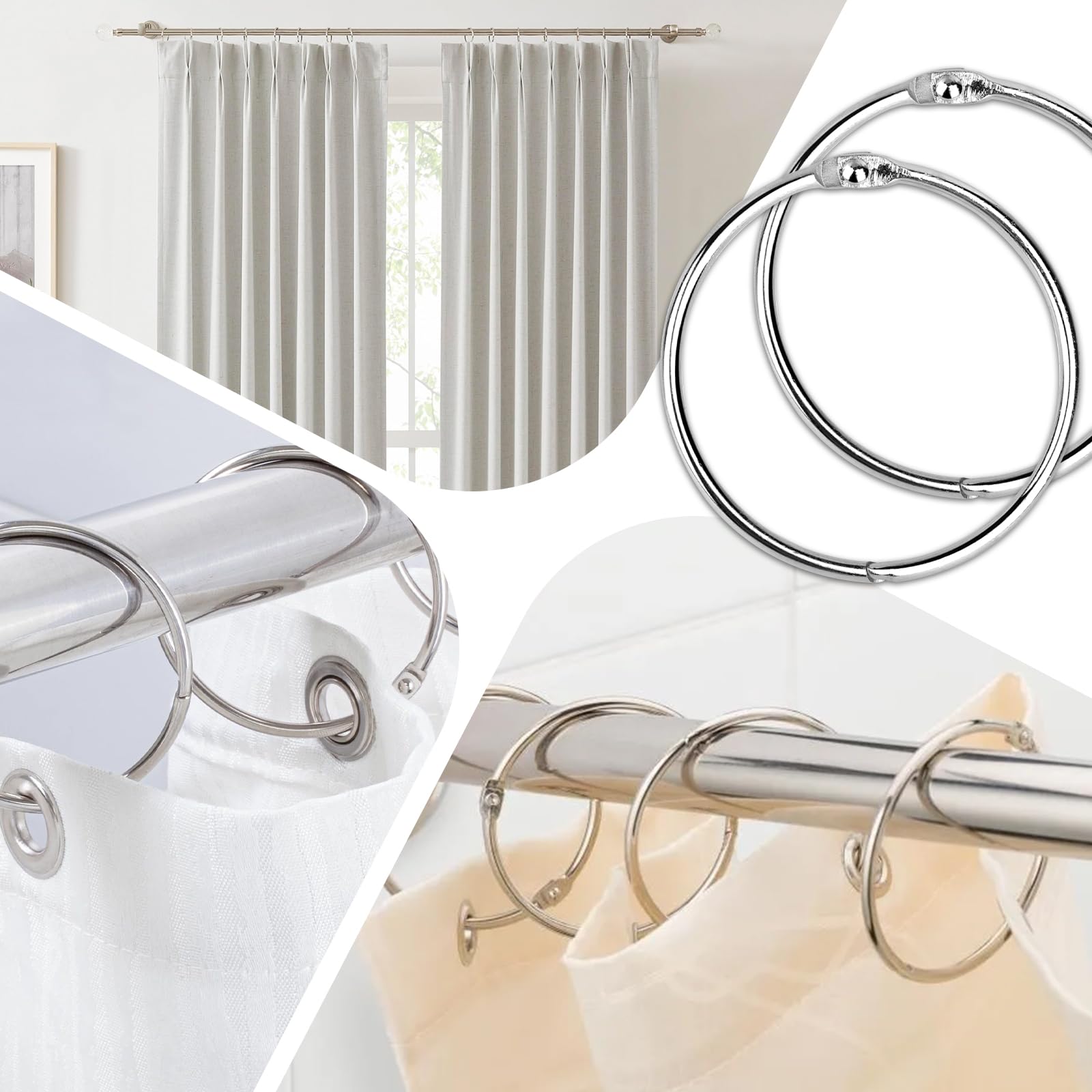 40 Anelli Per Tende Con Clip - Nero, Diametro 50 Mm, In Metallo, Per Tende Fai Da Te - Foto 12