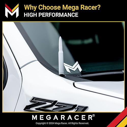 Miniatura 3 de Mega Racer Antena blanca estilo bala 50 Cal para camiones, automóviles y SUV, ajuste universal de 5.5 pulgadas, radio AMFM, aluminio sólido 6061,