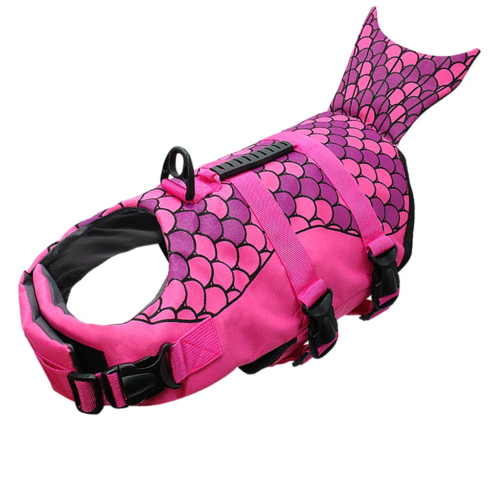 Dog Save Jacket Pet Swimming Vest Fish Shark Floatation Lifesaver with Quick Control Handle for Swimming Boating Hot Pink M