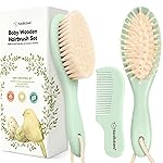 Baby Hair Brush and Comb Set for Newborn - Wooden Baby Hair Brush Set with Soft Goat Bristle, Baby Brush Set for Newborns, Baby Brush and Comb Set Girl, Boy, Toddler Cradle Cap Brush (Oval, Sage)