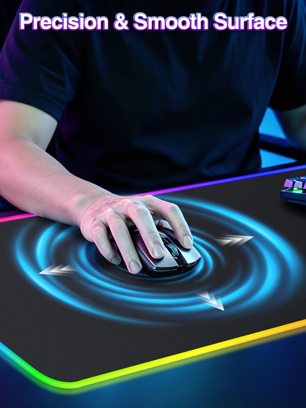 Tappetino per mouse RGB con ricarica wireless magnetica, 80 x 40 cm, grande tappetino da scrivania a LED, 24 effetti di luce, base in gomma antiscivolo, superficie ultra liscia impermeabile