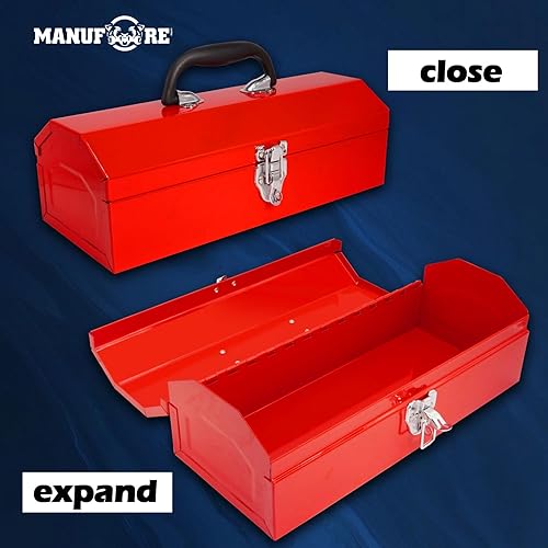 Miniatura 6 de MANUFORE Caja de herramientas de metal de 14 pulgadas, caja de almacenamiento ligera y resistente, hecha de acero pesado y bien acabado y pintado