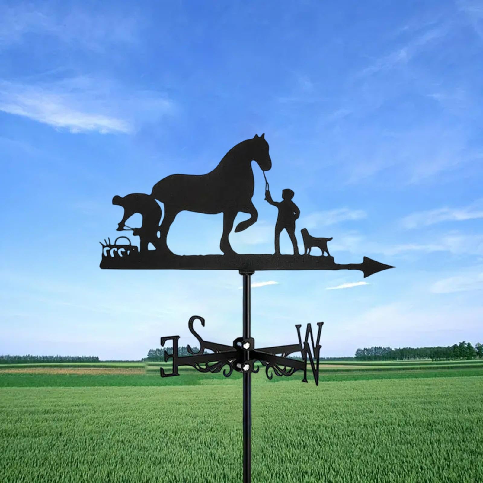 MagiDeal Veleta para Caballos, indicador de dirección del Viento, Veleta para Exteriores, Patio, jardín, Techo, Granja, Caballo con Hombre