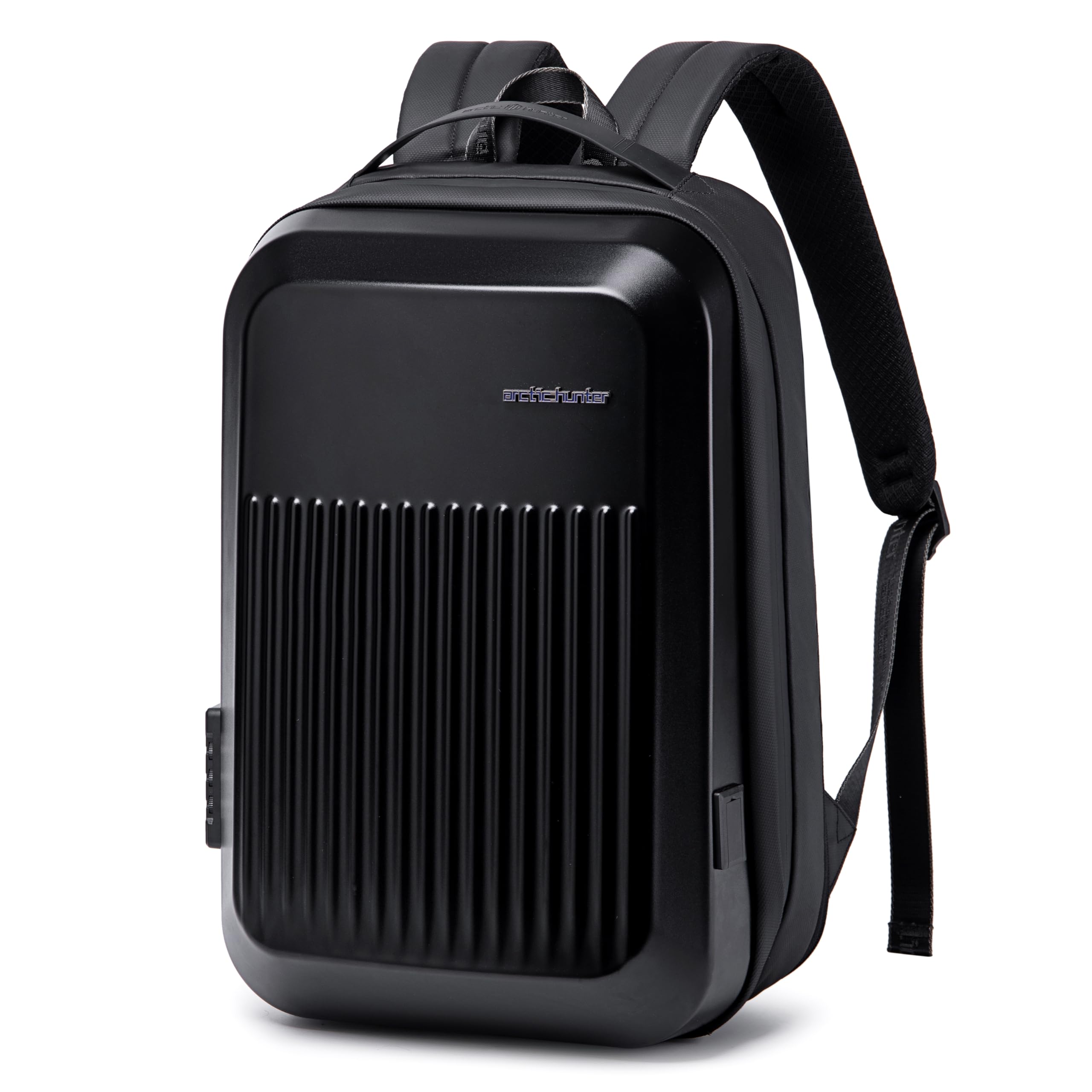 ah arctic hunter Semi Hard Expandable Laptop Backpack with Built in TSA lock and USB port Water Resistant 15.6 inch Unisex Gaming Backpack for Travel, Office and Business, B00487 (Elegant Black)