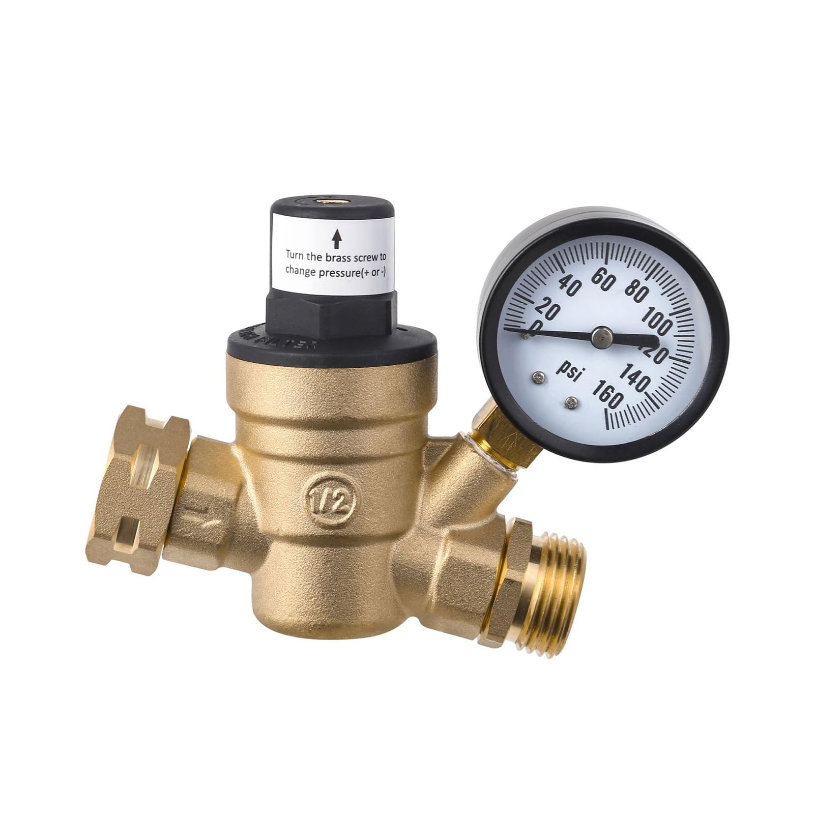 Water Pressure Regulator for Trailer Screened Filter Brass Lead-Free Adjustable Reducer Valves 160PSI