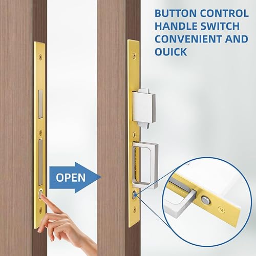 Miniatura 4 de Moderno juego de herrajes para puertas de bolsillo, cerradura de privacidad con tiradores de dedo y cierre suave, para puertas correderas de