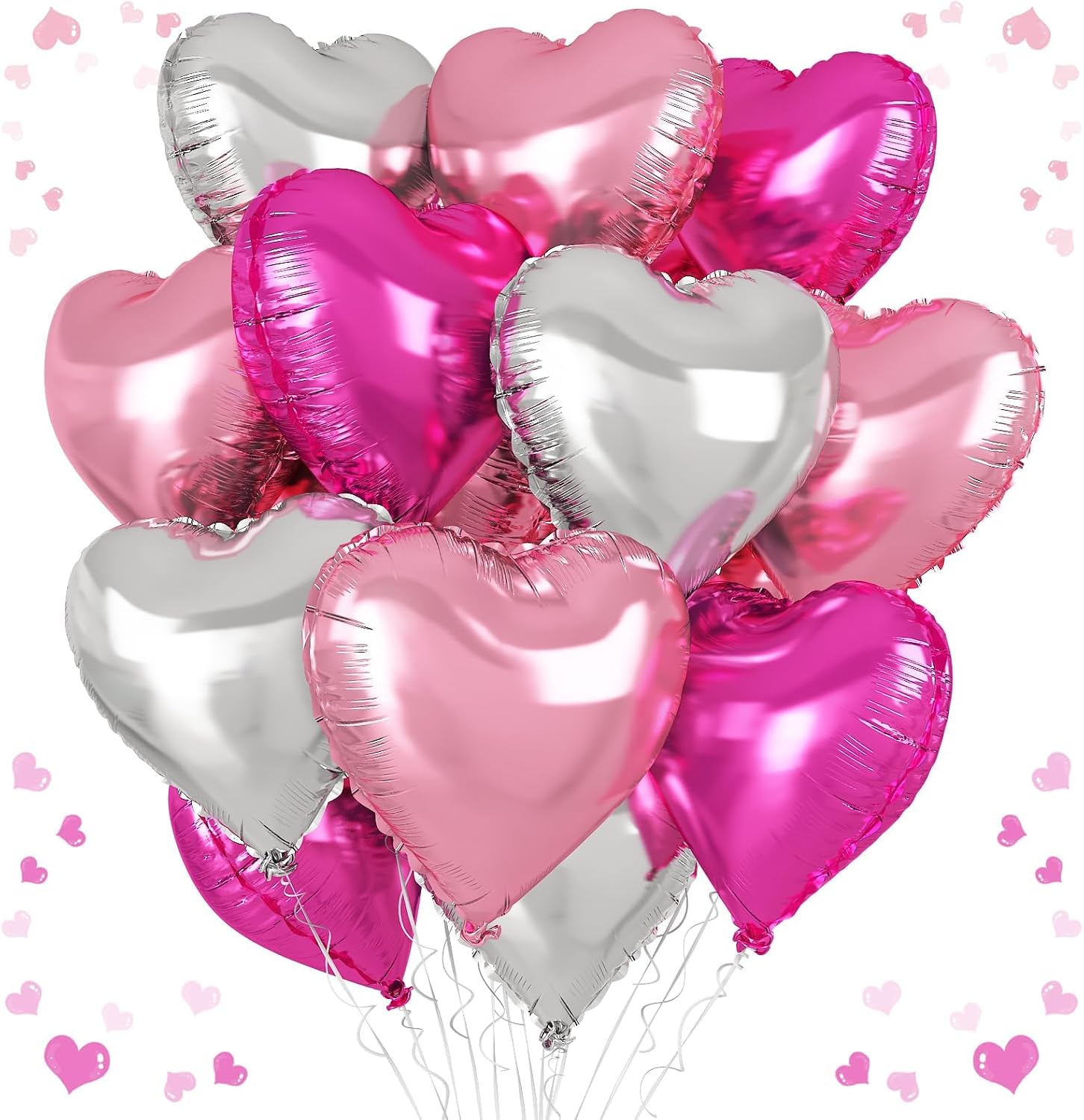 Rose Red Silver Heart Balloons 18 Inch Light Pink and Silver Heart Shaped Balloon 12 Pieces Hot Pink Helium Mylar Love Balloons for Birthday Engagement Wedding Valentine Party Decorations