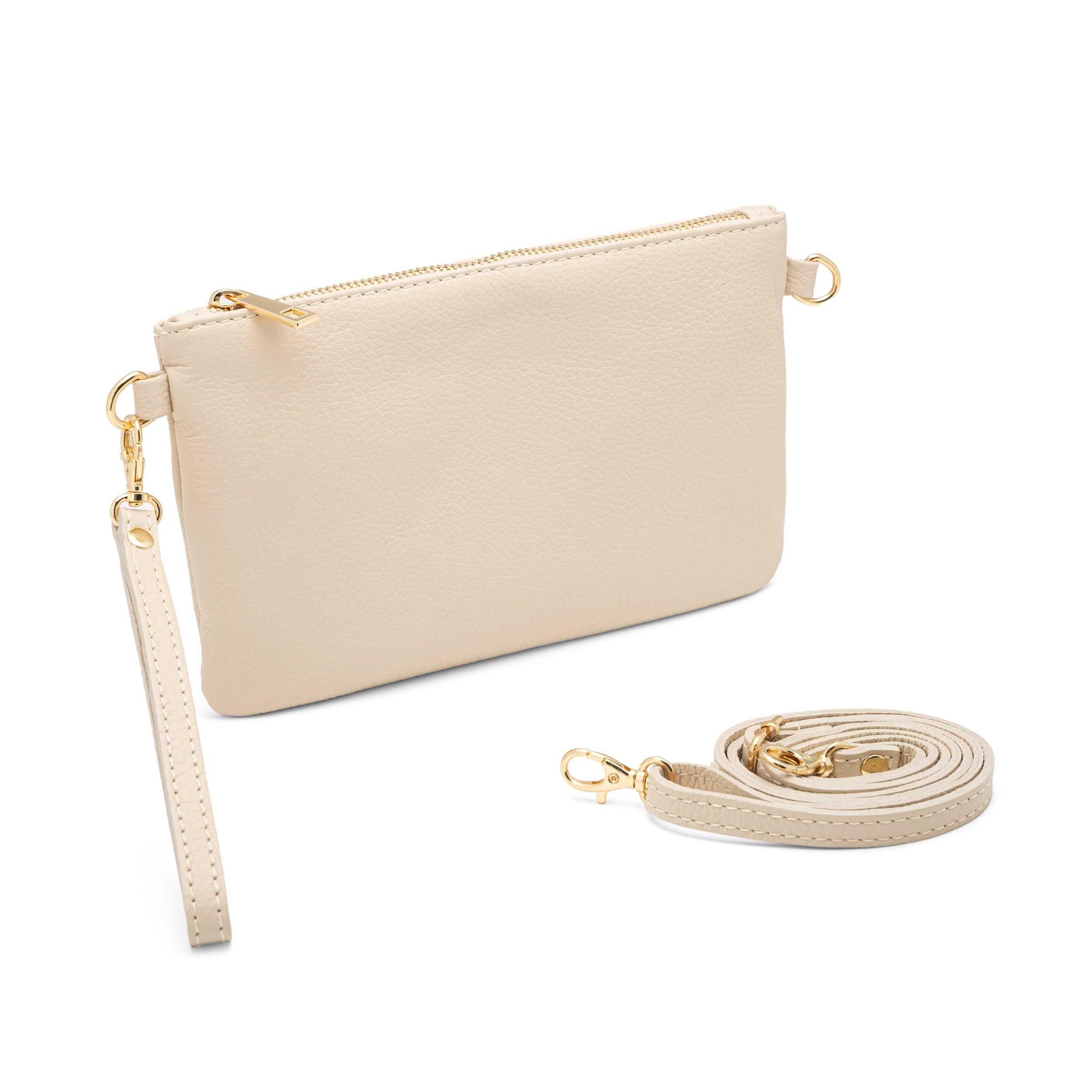Damen-Clutch aus echtem Leder – Handtasche & Umhängetasche – 100% Made in Italy – Abnehmbarer Schultergurt & Handg