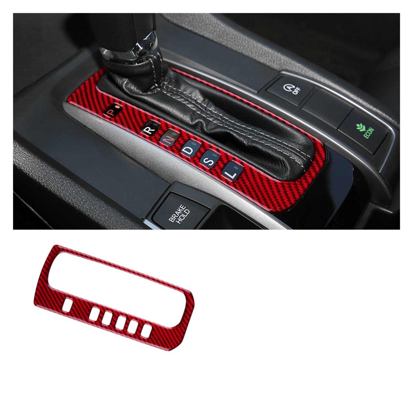 Auto Interior for Civic 10th 2016 2017 2018 2019 2020 2021 Car Gear Shift Box Panel Cover RHD LHD Accessories Carbon Fiber Sticker(LHD Red)