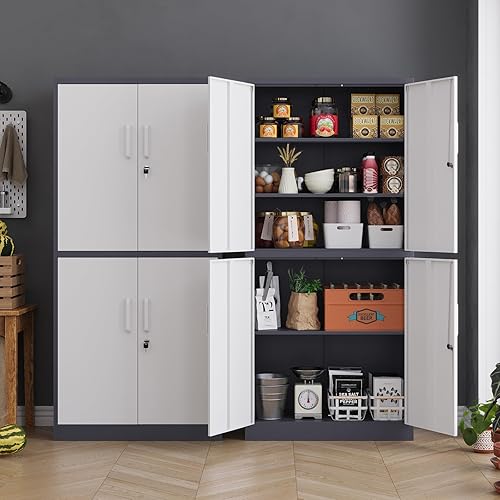 Miniatura 5 de MIIIKO Archivador de almacenamiento de metal con 4 puertas, gabinete de almacenamiento de acero con puertas de bloqueo y 5 estantes, para oficina en