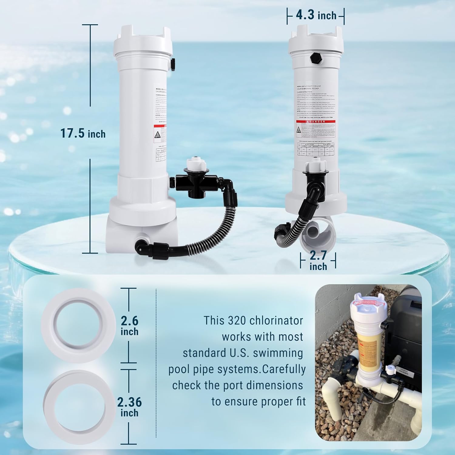 320 Pool Chlorinator R171096 Pool Chlorine/Brominer Feeder Cnmpatible with Rainbow 320 chlorinator | Adjustable Flow Control for Online or Offline Pools and Spas (Up to 70,000 Gallons)
