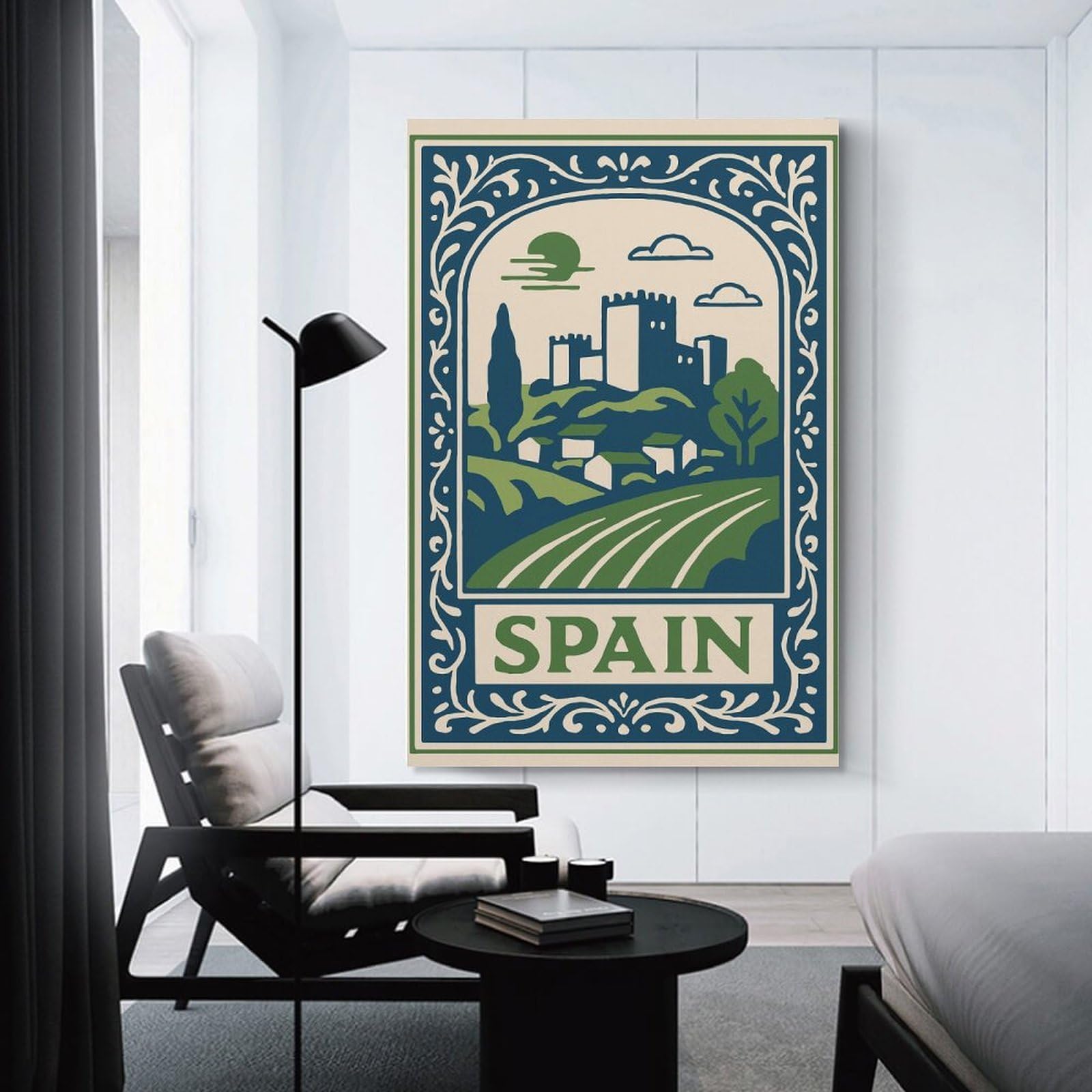Junmoney Spain Landscape Illustration Room Decor Wall Art 20x30inch(50x75cm), for Bedroom, Guest Room Or Reading Nook, An Easy Wall Refresh for Bedrooms