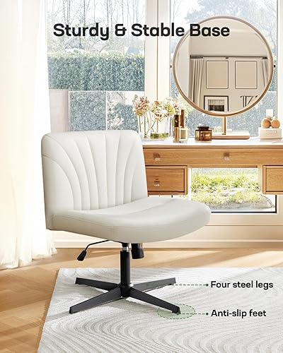 Miniatura 5 de Marsail Silla de oficina con patas cruzadas silla de escritorio cruzada de piel sintética, silla de escritorio sin brazos anchos, silla giratoria de