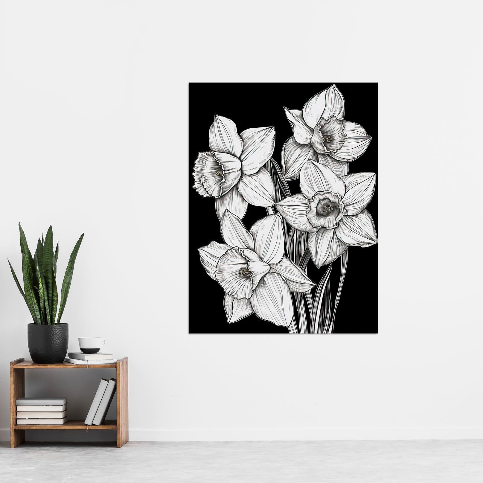 Artery8 Daffodil Wildflower Plant Blooms Black and White Extra Large XL Wall Art Poster Print, Unframed Paper 24X32, 81L x 61W cm - Image 2