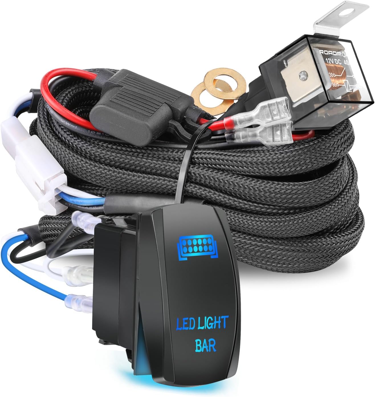 Nilight 16AWG LED Light Bar Wiring 3Gang Rocker Switch Harness