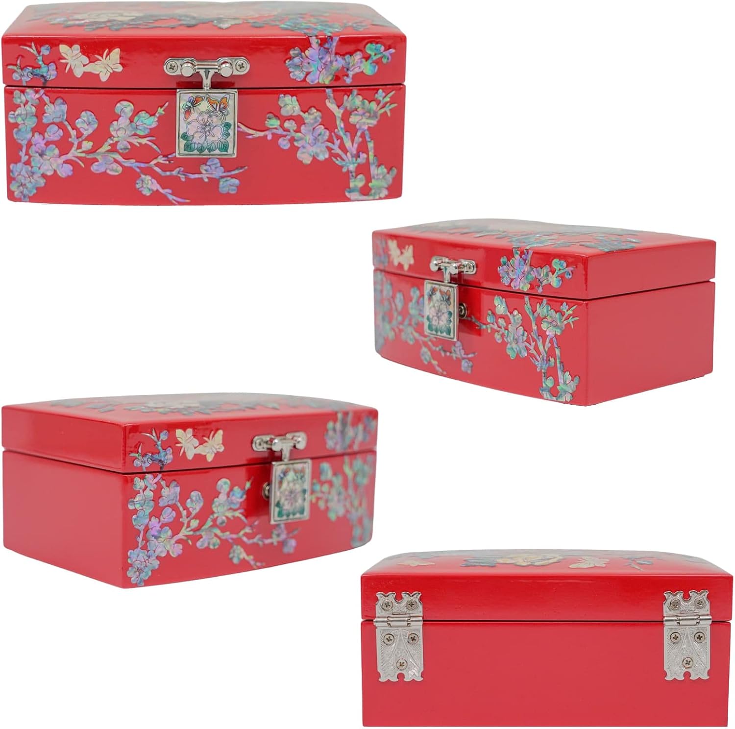 February Mountain Mother of Pearl Jewelry Box with Ring Tray - Mint Jewelry Box Keepsake Box Gifts for Women Mom, Sister, Daughter, Wife, Friend (Red)
