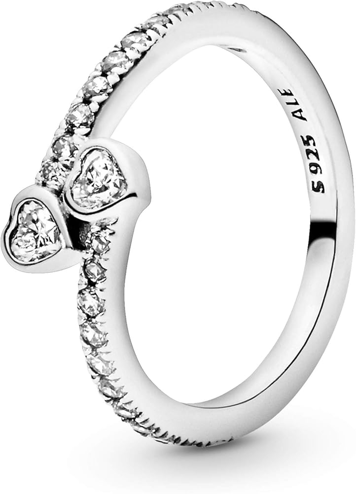 Pandora anello due cuori scintillanti da donna  in argento sterling 925,impreziosito da pietre di zirconia 191023CZ