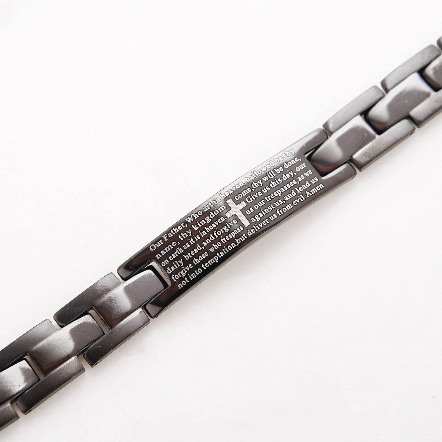 Engravable Lord's Prayer Bracelet for Him - Black Stainless Steel ID Bracelet - Men's Personalized Bracelets - Religious Gift for Him - Birthday Gift - Graduation Gift - Father's Day Gift - Gifts for