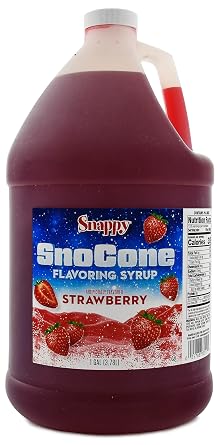 Snappy Strawberry Sno Cone Syrup, 1 Gallon 128 oz, Ready to Use for Snow Cone Machines and Shaved Ice