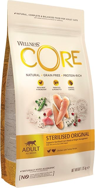 Wellness CORE Sterilised Original, Dry Cat Food, Cat Food Dry for Sterilised Cats, Grain Free, High Meat Content, Turkey & Chicken, 1.75 kg