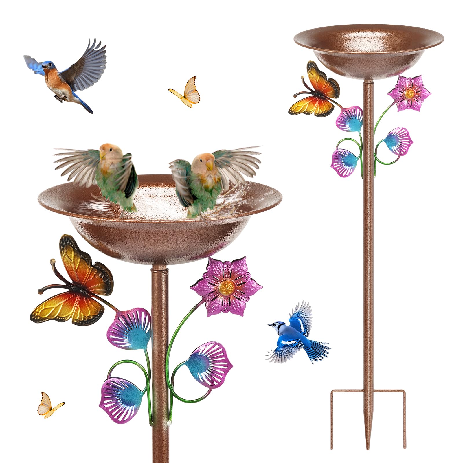 Zhjiutak Style 2 Metal Bird Bath For Outside, 29 Inch Vintage Freestanding Bird Feeders, Birds Baths Feeder Bowl For Outdoor Garden Patio Yard Lawn Decor(Style 2)