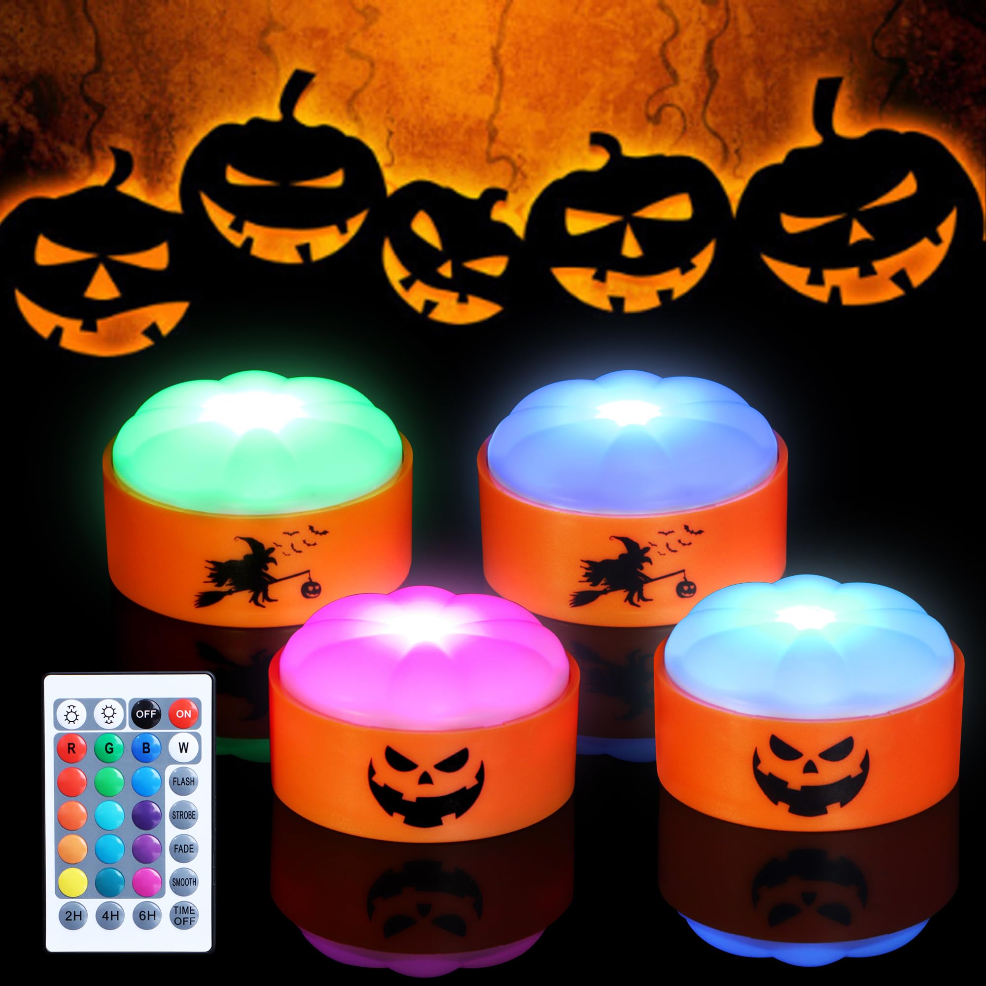 Amazon.com: FREEPOWER 4 Pack Halloween LED Pumpkin Lights,Battery ...