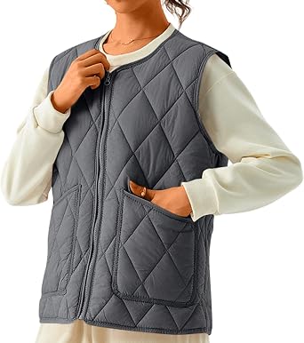 Cropped Puffer Vest Women Quilted Button Down Fleece Vest Stand Collar Sleeveless Jackets Sherpa Warm Fall Outwear