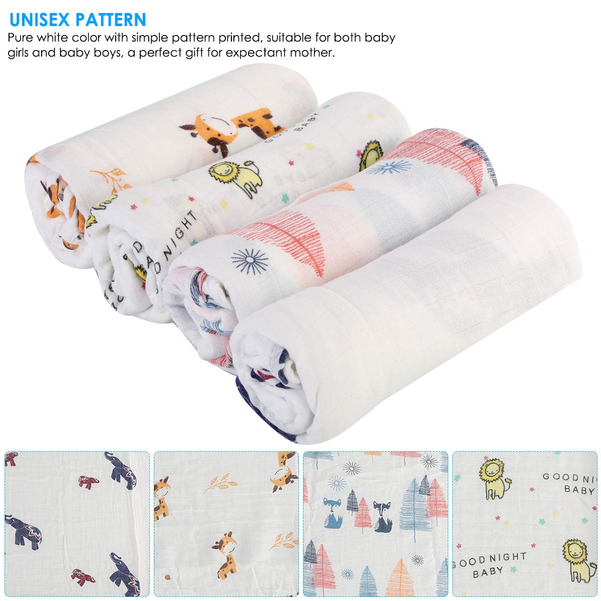 4 pz/Lotto Mussola Bambino Swaddle Coperte Neonato Ricezione Coperte Avvolgere per Ragazzi Ragazze 47 x 47 Pollici (#B)