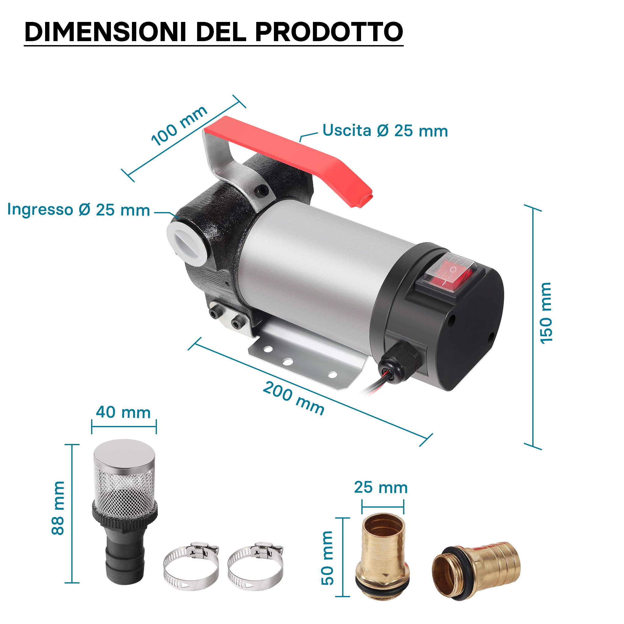 WilTec Pompa autoadescante per diesel gasolio 12 V 150 W 40 l/min Pompa di trasferimento