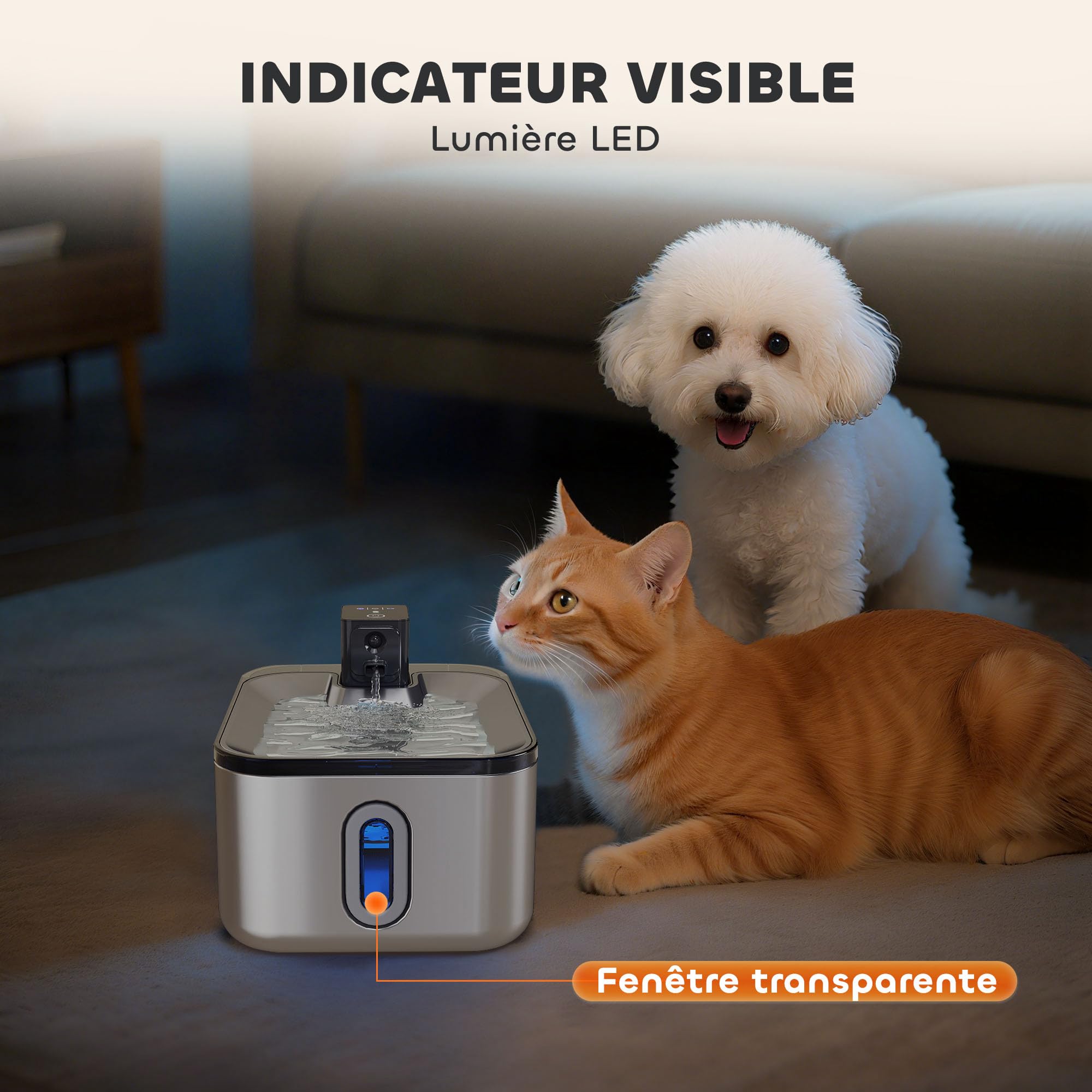 DOOOB Fontaine A Eau Chat 3.2L, Fontaine à Eau Chat INOX Avec Pompe Ultra- Silencieuse, Distributeur Fontaine A Eau Pour Chien, 1 Filtre & 1 Éponge Inclus