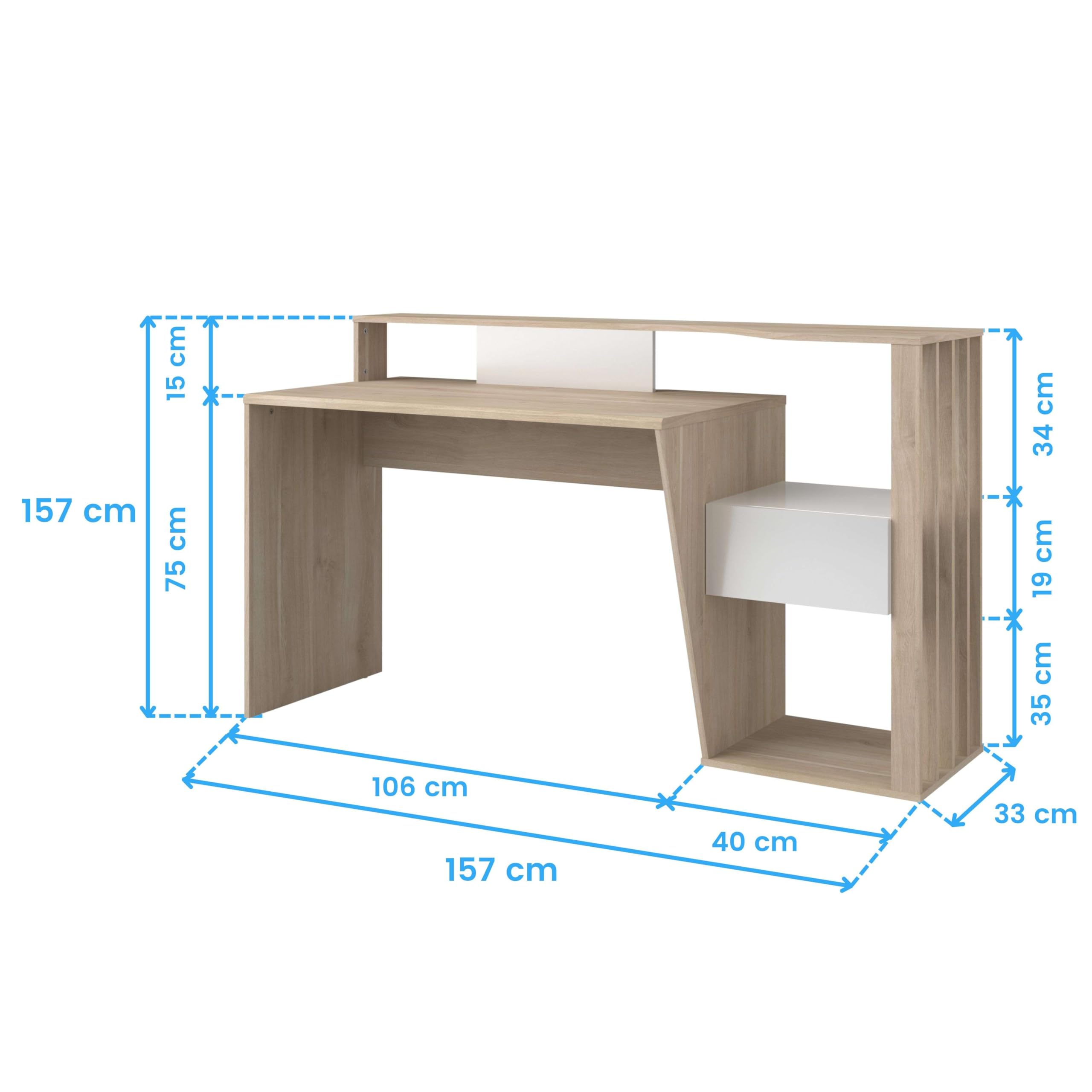 Miroytengo Bureau design moderne couleur chêne japonais 157 x 92 x 60 cm