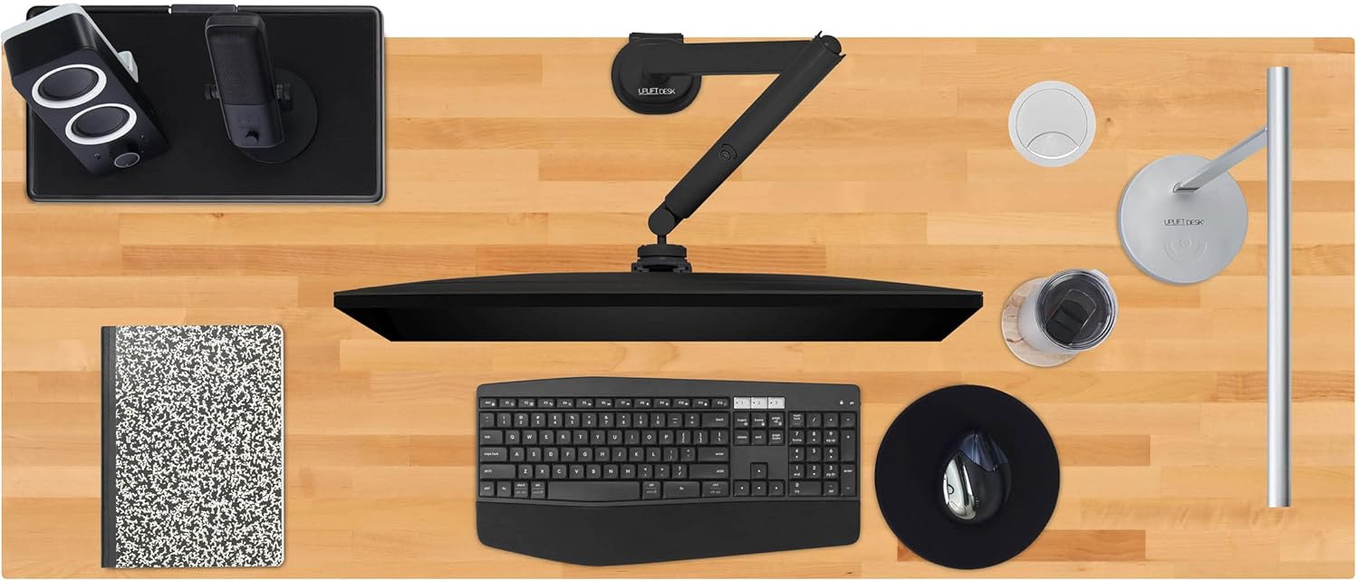 UPLIFTDESK Reclaimed Birch Butcher Block (60 x 24 inch) Standing Desk 2-Leg V2-Commercial Adjustable Stand Up C-Frame (Industrial Style), Advanced Keypad, Wire Grommets, Wire Tray, Rocker Board