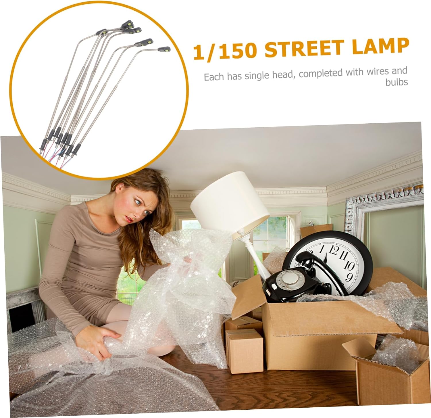 DOITOOL 10pcs 1/150 Scale Model Street Light Lampposts Illuminated Miniature Decoration with Random Color Wires for Train Sets and Diorama Scenarios
