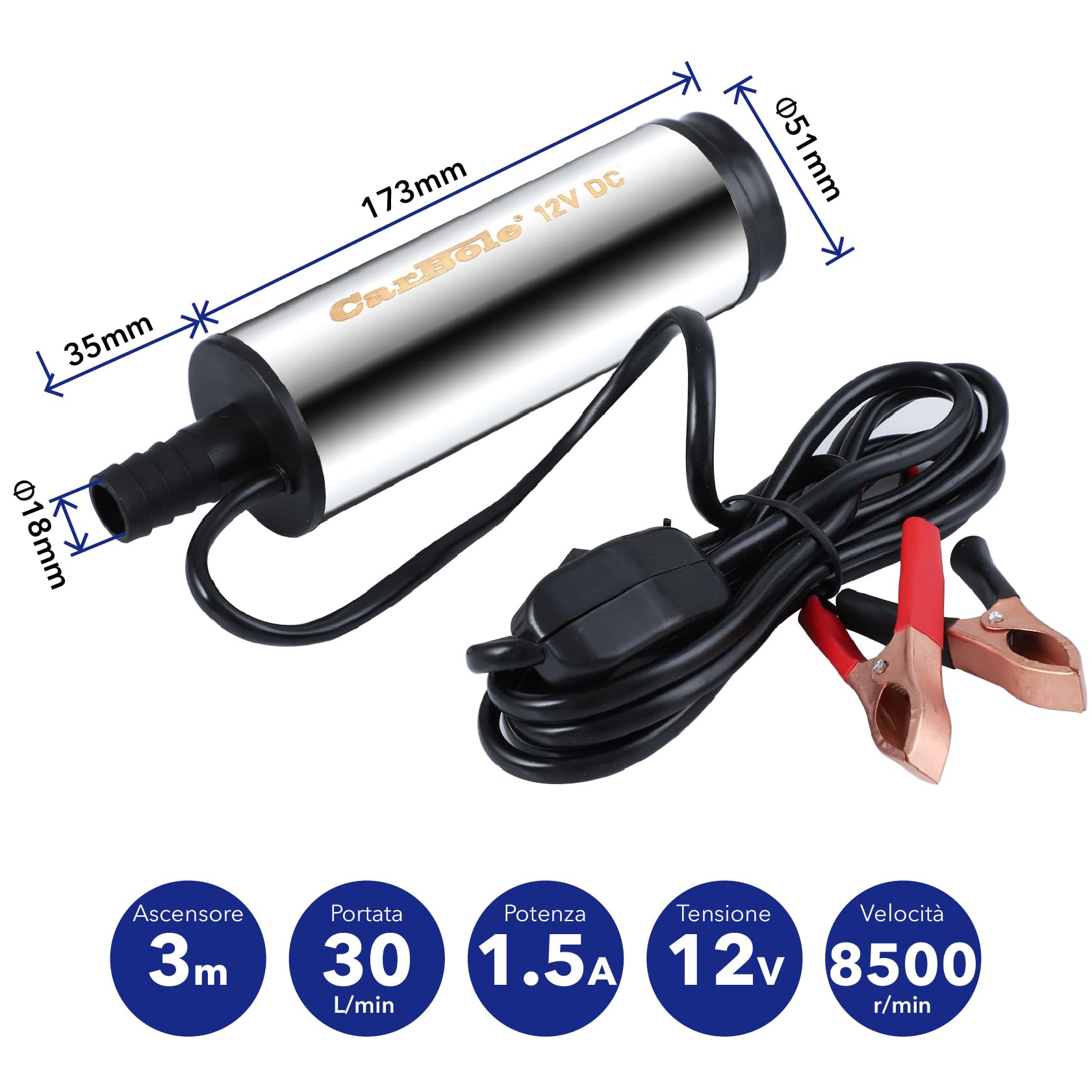 CarBole DC 12v Pompa Acqua e Diesel 51mm, Pompa Sommergibile | Pompa Trasferimento Combustibile Dotata di Interruttore e Filtro Rimovibile, Adatta per Diversi Tipi di Olio
